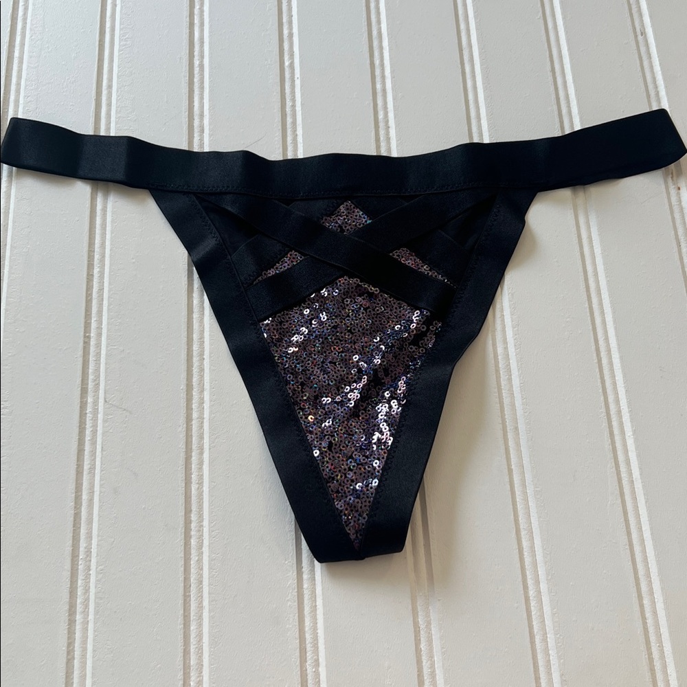 Victoria's Secret Vintage Fashionshow Sequin Bling Thong Panty Strappy NWT RARE